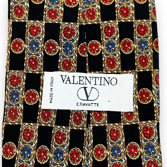 Valentino 100% Silk Tie Checker Board Floral Handmade in Italy Luxury Designer - Picture 6 of 9